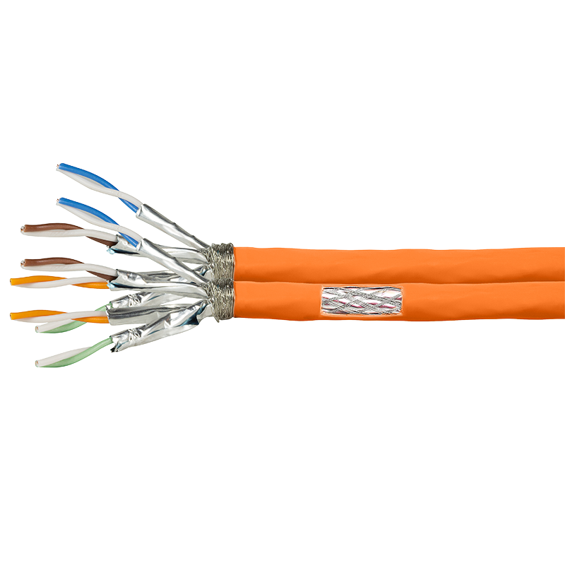 PrimeLine Cat.7 S/FTP duplex installation cable, orange, 100 m