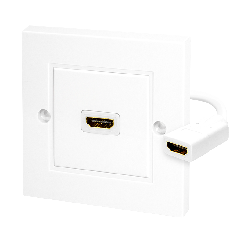 Płytka ścienna HDMI, 1 port, z przewodem HDMI-A F/F, biała