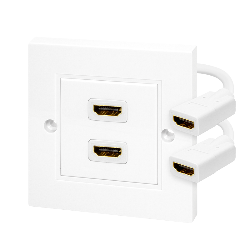 2-portowa płytka ścienna HDMI z przewodami HDMI-A F/F, biała