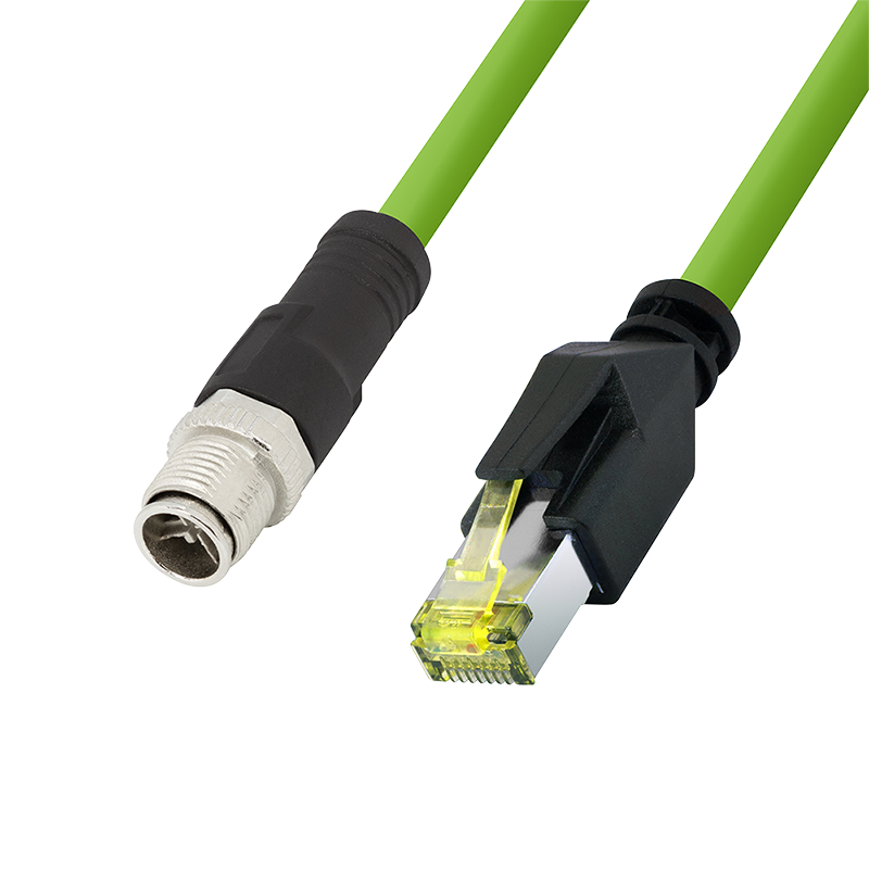 M12 Cat.6A industrial PUR patch cable, M12 X-coded to RJ45, 2 m