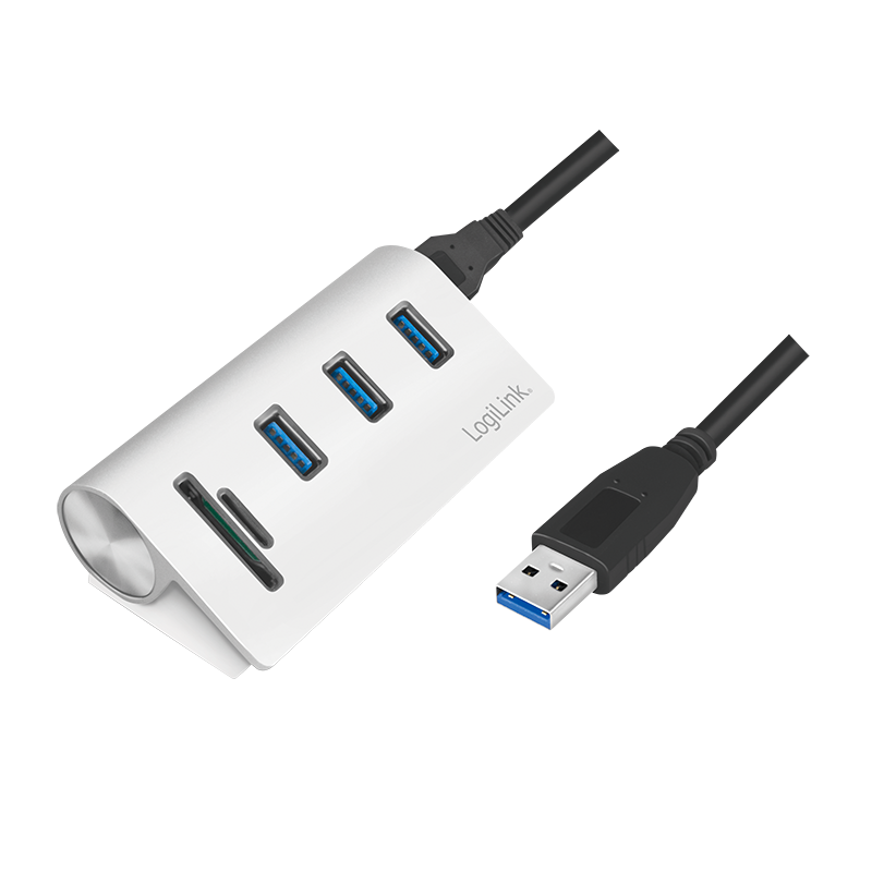 3-portowy hub USB 3.0 z czytnikiem kart SD/microSD, aluminiowa obudowa