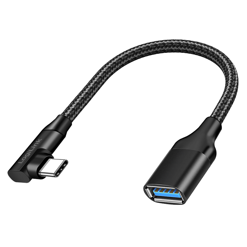 USB 3.2 Gen2 Type-C adapter, C/M 90° to USB-A/F, 10 Gbps, 15W, OTG, black,0.2 m