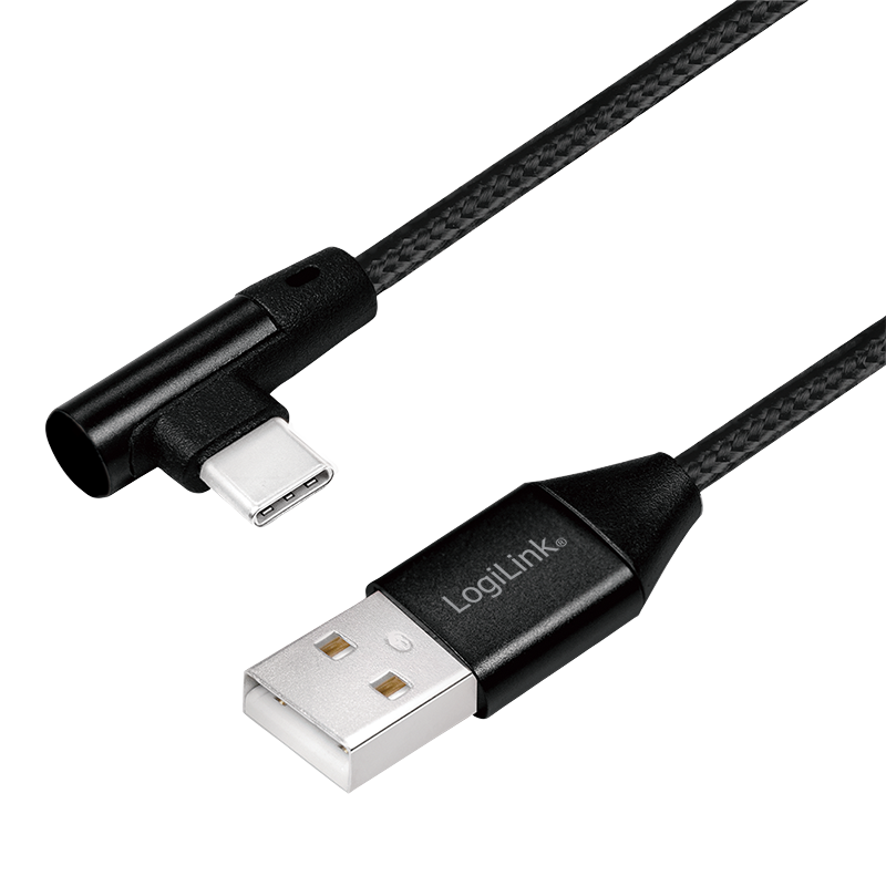 USB 2.0 Type-C cable, C/M (90°) to A/M, fabric, black, 0.3 m — 1