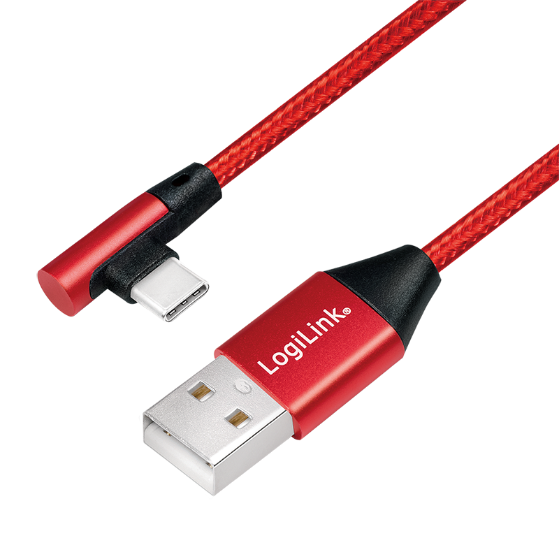 USB 2.0 Type-C cable, C/M (90°) to A/M, fabric, red, 1 m — 1