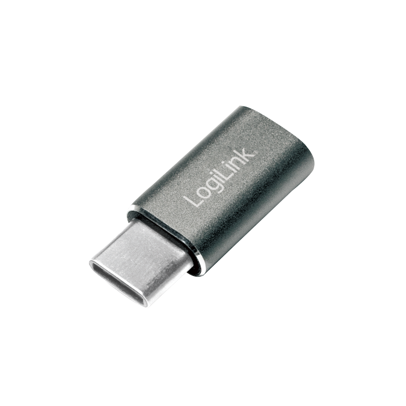 USB 2.0 Type-C male to Micro-USB female adapter, 480 Mbps, 15 W, silver