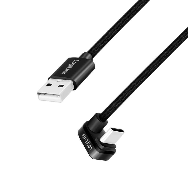 Gamingowy kabel USB 2.0 Type-C, wtyk C 180°–wtyk A, 480 Mbps, 60W, aluminium, czarny, 2 m
