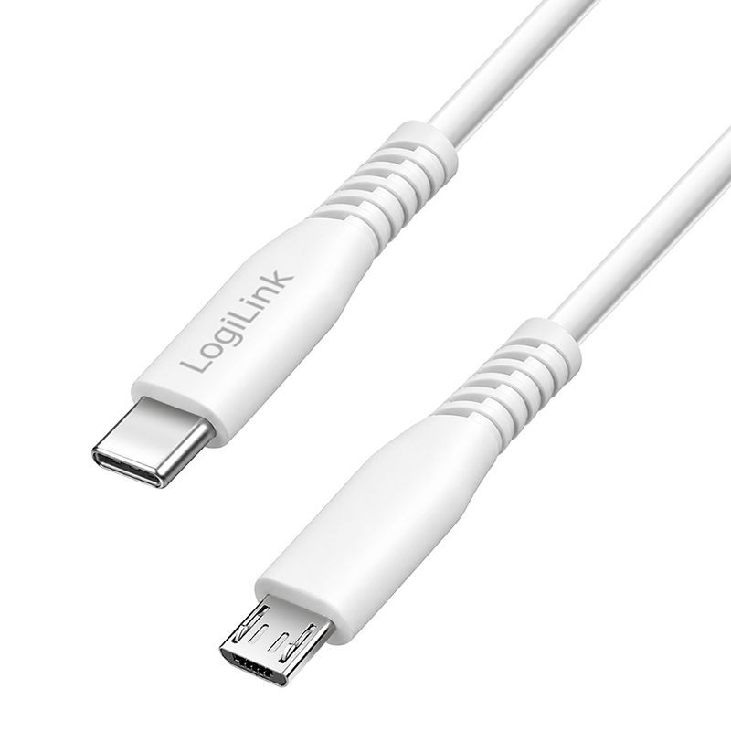 USB 2.0 Type-C cable, C/M to micro USB/M, 480 Mbps, 12W, white, 3 m