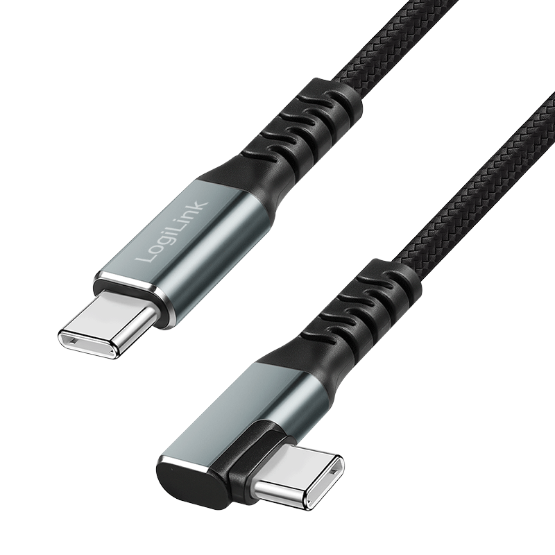 USB 3.2 Gen2 Type-C cable, C/M 90° to C/M, 10 Gbps, 100W, 4K, black, 1 m