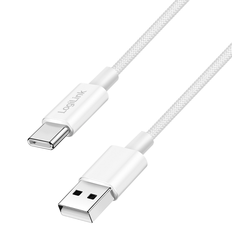 USB 2.0 Type-C cable, A/M to C/M, 480 Mbps, 60W, nylon, white, 1 m — 1