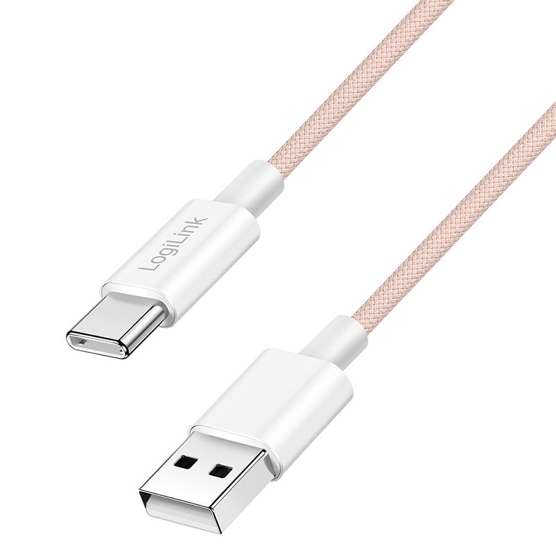 Kabel USB 2.0 Type-C, wtyk A–wtyk C, 480 Mbps, 60W, nylon, różowy, 1 m