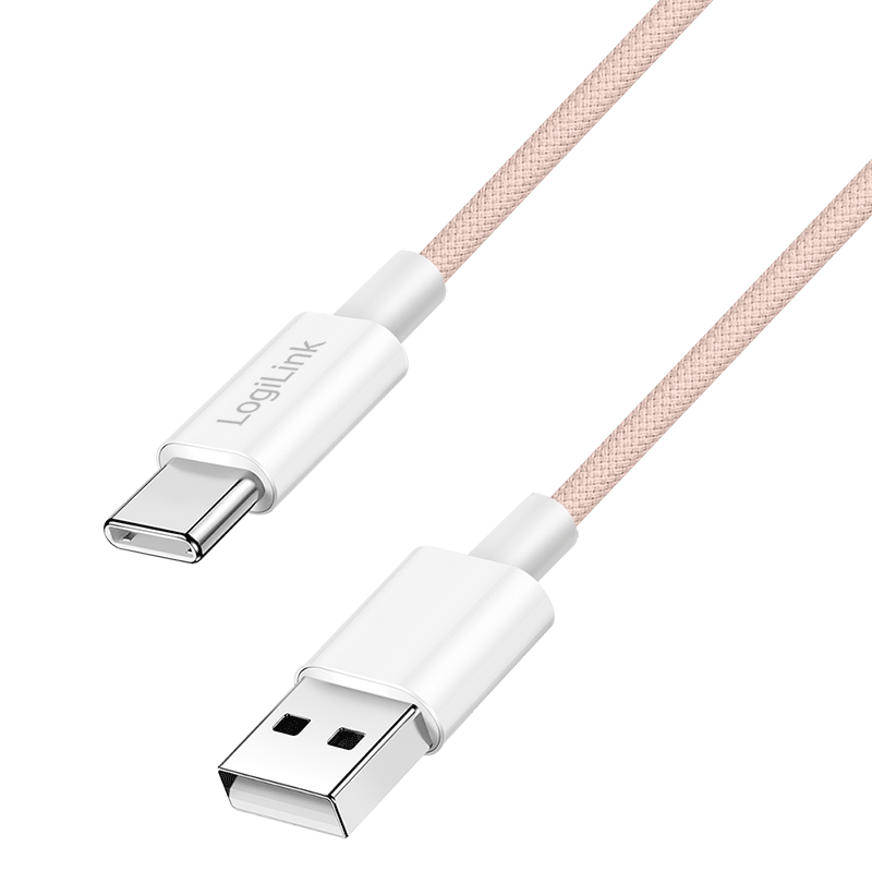 Kabel USB 2.0 Type-C, wtyk A–wtyk C, 480 Mbps, 60W, nylon, różowy, 1.5 m