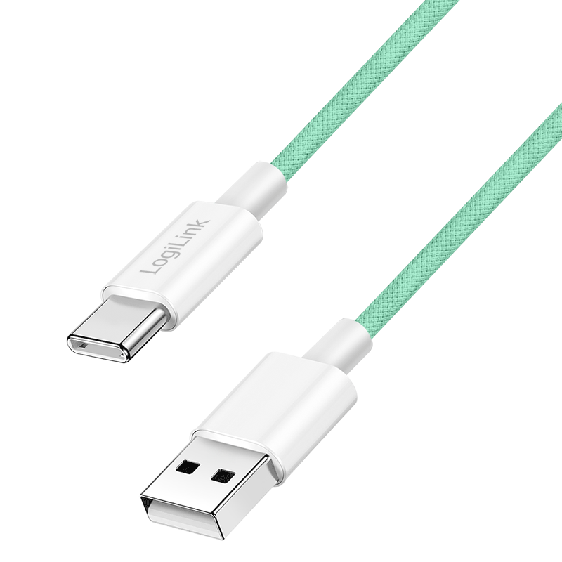 Kabel USB 2.0 Type-C, wtyk A–wtyk C, 480 Mbps, 60W, nylon, zielony, 1 m