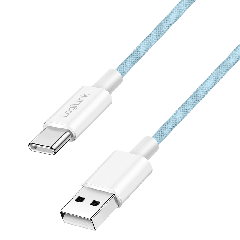Kabel USB 2.0 Type-C, wtyk A–wtyk C, 480 Mbps, 60W, nylon, niebieski, 1.5 m