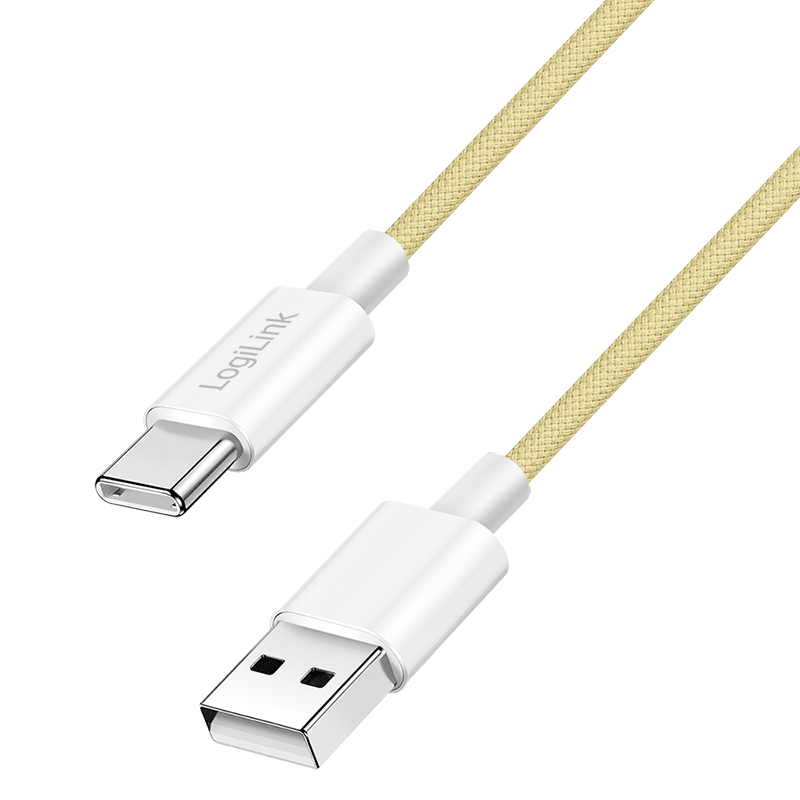 Kabel USB 2.0 Type-C, wtyk A–wtyk C, 480 Mbps, 60W, nylon, żółty, 1.5 m