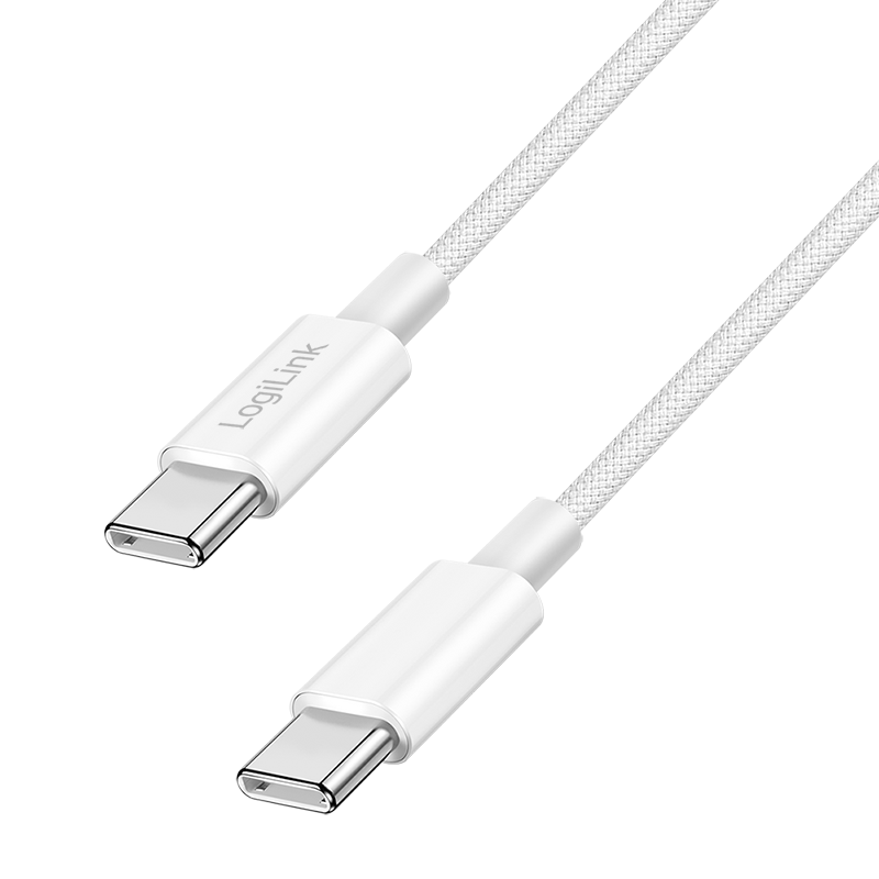 USB 2.0 Type-C cable, C/M to C/M, 480 Mbps, 60W, nylon, white, 1 m — 1