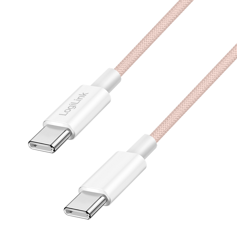 Kabel USB 2.0 Type-C, wtyk C–wtyk C, 480 Mbps, 60W, nylon, różowy, 1.5 m