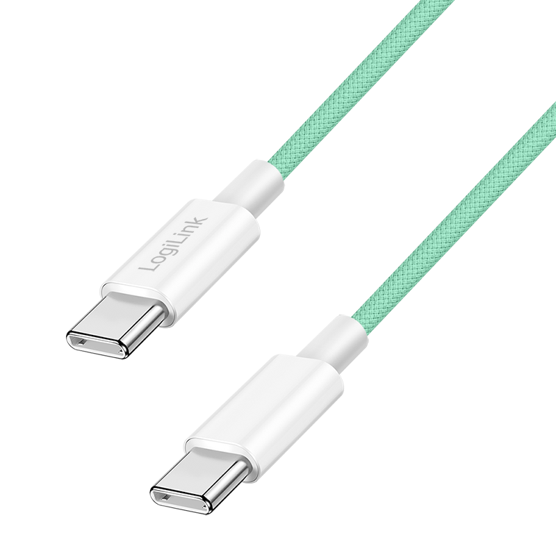USB 2.0 Type-C cable, C/M to C/M, 480 Mbps, 60W, nylon, green, 1 m