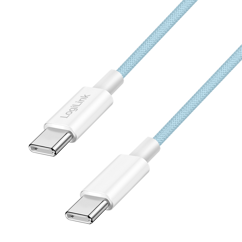 Kabel USB 2.0 Type-C, wtyk C–wtyk C, 480 Mbps, 60W, nylon, niebieski, 1 m