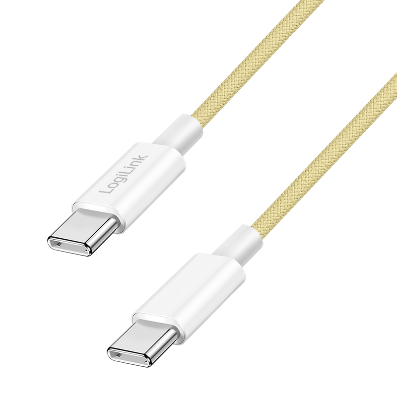 Kabel USB 2.0 Type-C, wtyk C–wtyk C, 480 Mbps, 60W, nylon, żółty, 0.5 m