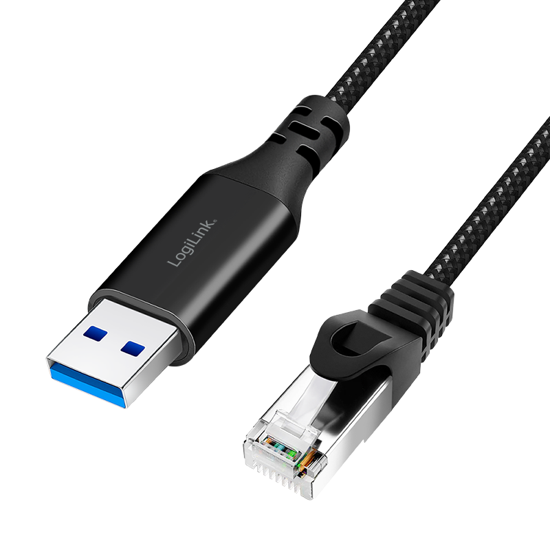 Aktywny kabel Ethernet USB 3.0, wtyk A–wtyk RJ45, 1 Gbps, czarno-szary, 1 m