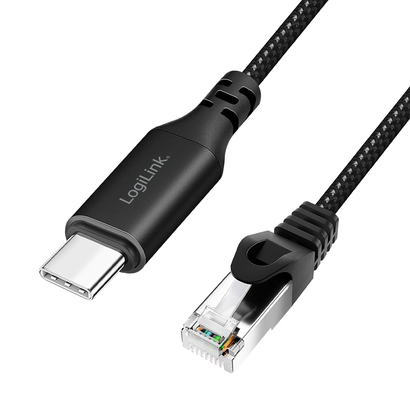 USB 3.2 Ethernet cable, C/M to RJ45/M, 1 Gbps, active, black/grey, 15 m
