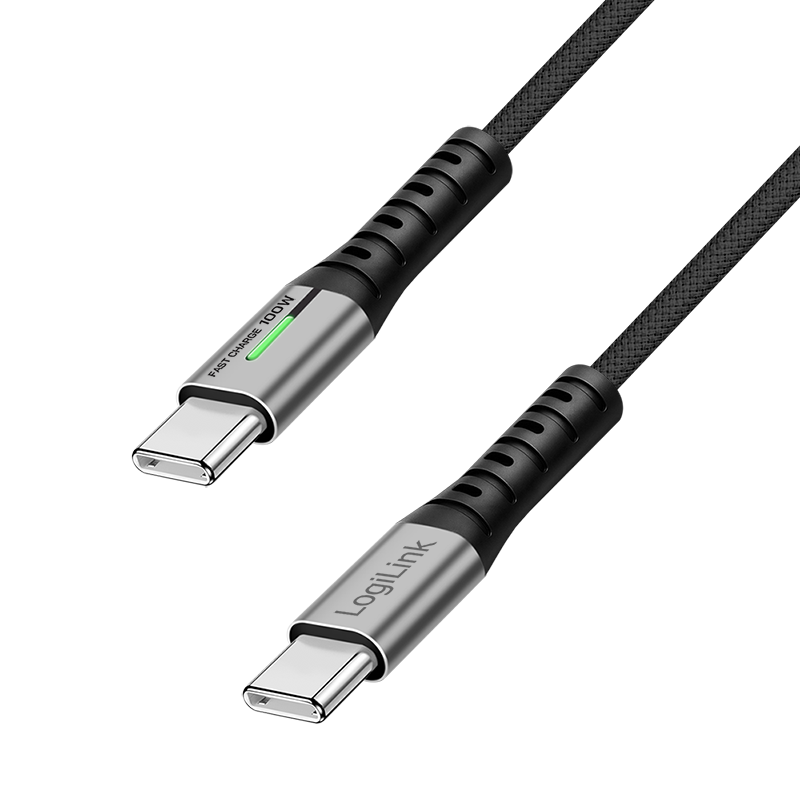 USB 3.2 Gen2x2 Type-C cable, C/M to C/M, 20 Gbps, 100W, 4K, LED, black, 0.5 m