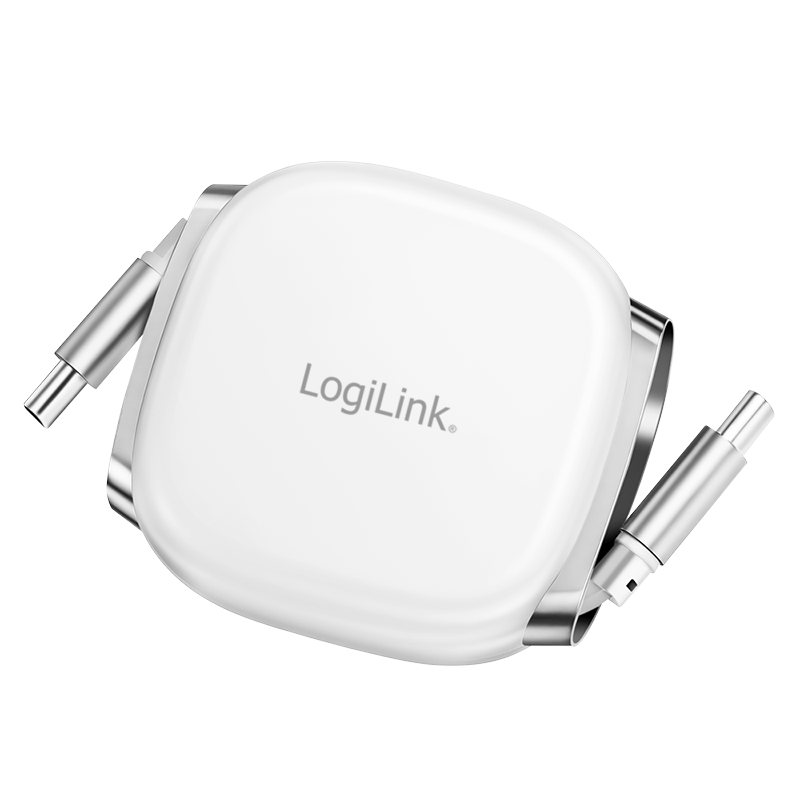 USB 2.0 Type-C cable, C/M to C/M, retractable, 480 Mbps, 60W, white, 1 m