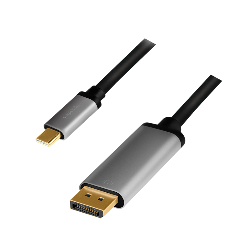 Kabel USB 3.2 Gen1 typu C, C/wtyk – DP/wtyk, 4K/60 Hz, aluminium, czarno-szary, 1.8 m