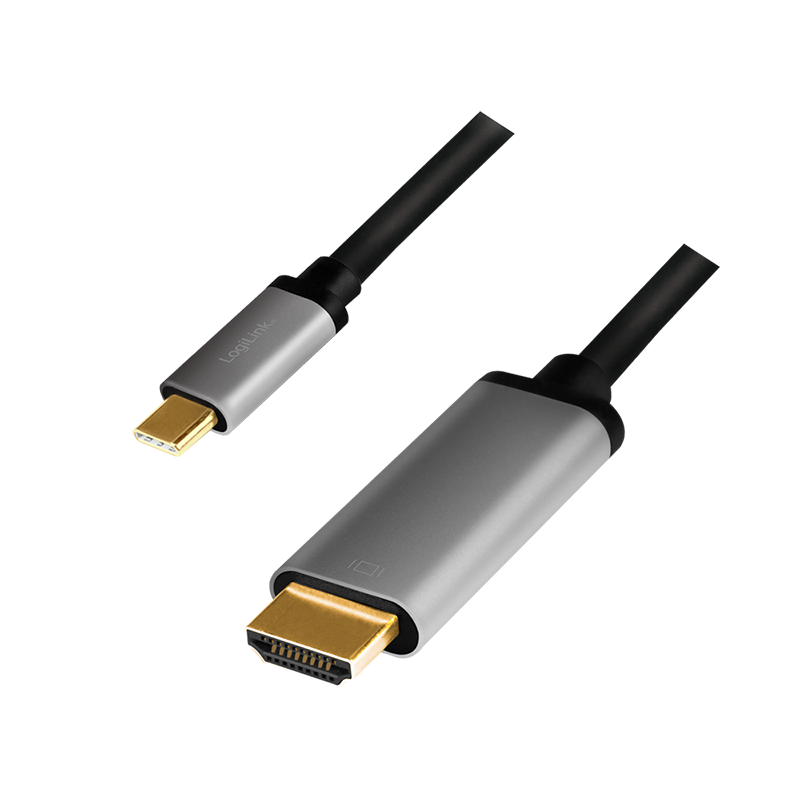 Kabel USB 3.2 Gen1 typu C, C/wtyk – HDMI/wtyk, 4K/60 Hz, aluminium, czarno-szary, 1.8 m