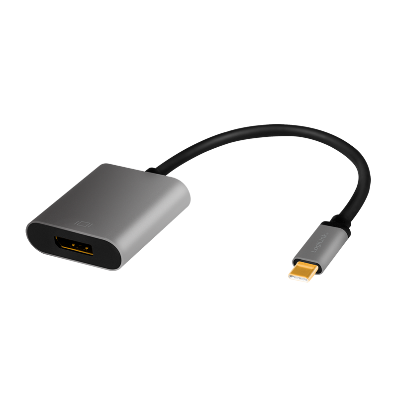 Adapter USB 3.2 Gen1 typu C, C/wtyk – DP/gniazdo, 8K/60 Hz, aluminium, czarno-szary, 0.15 m