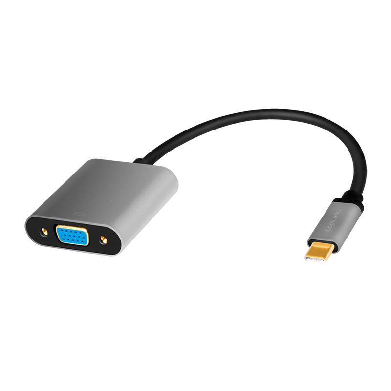 Adapter USB 3.2 Gen1 typu C, C/wtyk – VGA/gniazdo, 1080p/60 Hz, aluminium, czarno-szary, 0.15 m