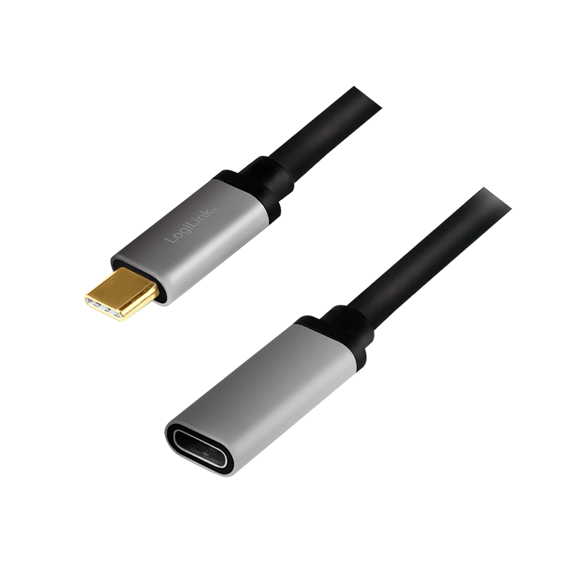 USB 3.2 Gen2 Type-C cable, C/M to C/F, 10 Gbps, 100W, 4K, alu, black/grey,0.5 m — 1