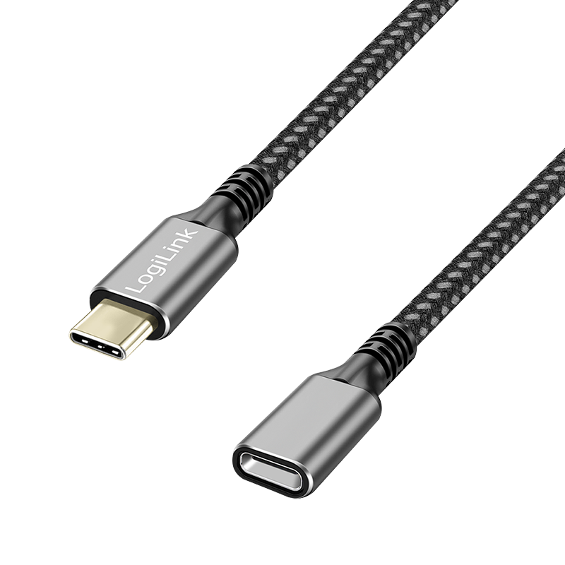 USB 3.2 Gen1 Type-C cable, C/M to C/F, 5 Gbps, 100W, nylon, alu, black/grey,2 m — 1