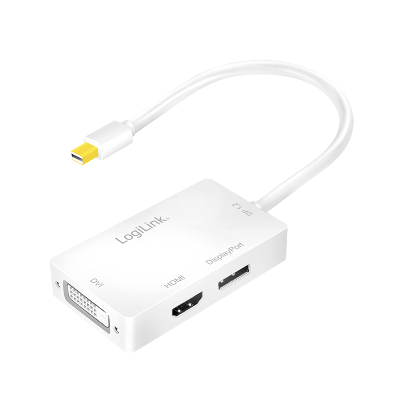 Adapter DisplayPort, mDP/wtyk – HDMI+DVI+DP, 4K/60 Hz, biały, 0.15 m