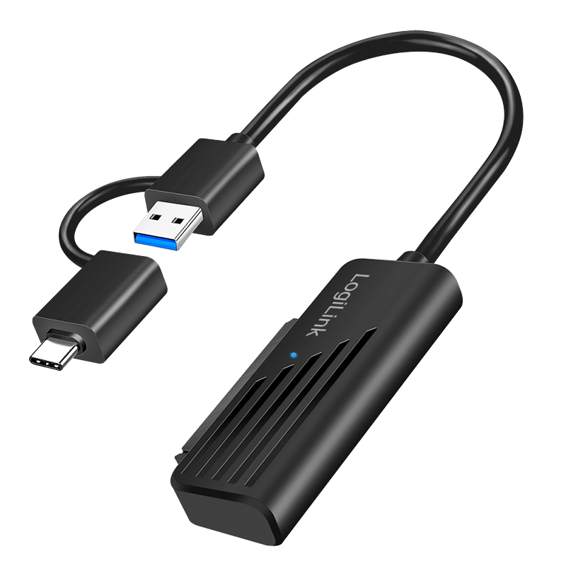 USB-A/USB-C 2-in-1 to SATA adapter, USB 3.2 Gen 1, black