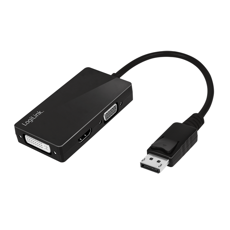 Adapter DisplayPort, DP/wtyk – HDMI-A+DVI+VGA, 4K/30 Hz, czarny, 0.1 m