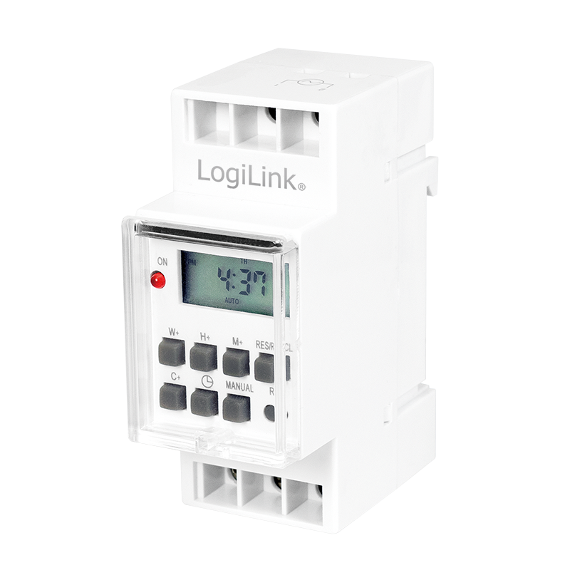 Digital timer for 35 mm DIN rail, LCD, IP20, 8 programmes/day