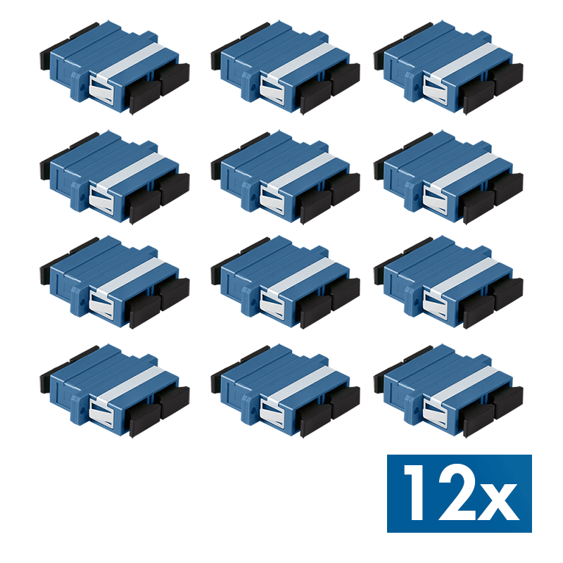 Fiber Adapter SC Duplex, 12 pieces, with flange, blue (OS2)