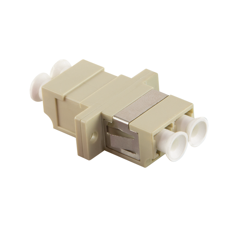 Fiber optic LC/LC duplex coupler with flange, beige