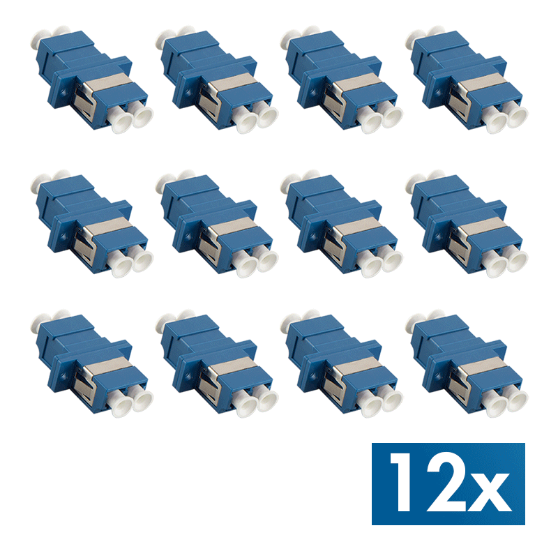 Fiber Adapter LC Duplex, 12 pieces, with flange, blue (OS2)