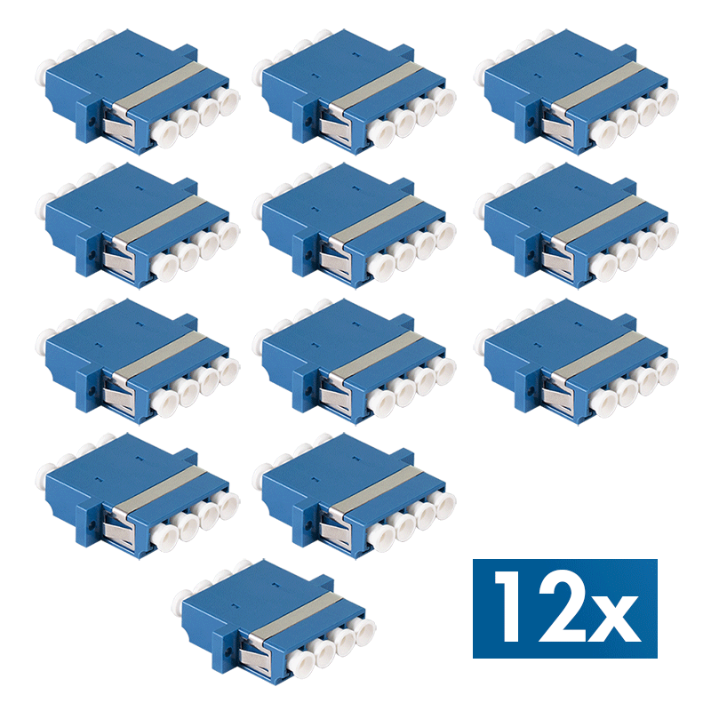 Fiber Adapter LC Quad, 12 pieces, with flange, blue (OS2)
