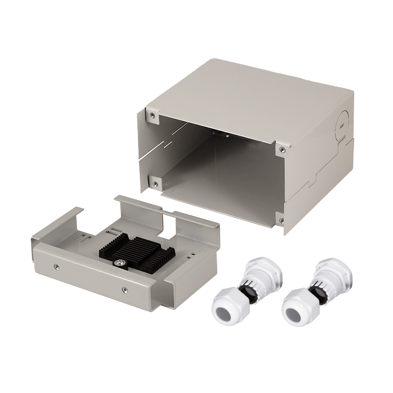 Industrial splice housing for DIN rail, metal housing, without front panel
