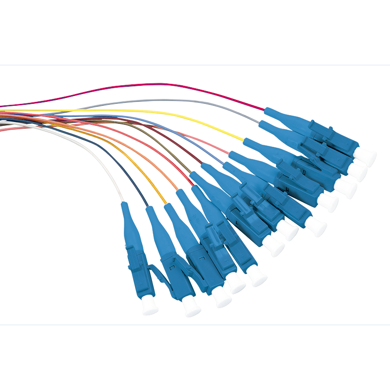 Colored pigtail set 12 x LC, OS2 9/125µ, 2m, blue connector
