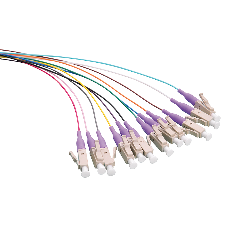 Colored pigtail set 12 x LC, OM4 50/125µ, 2m, violet
