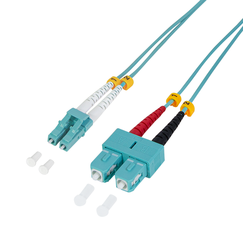 Fiber duplex patch cable, OM3, 50/125µ, LC-SC, aqua, 1 m
