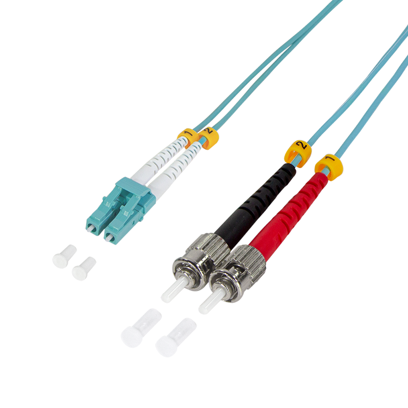 Fiber duplex patch cable, OM3, 50/125µ, LC-ST, aqua, 2 m