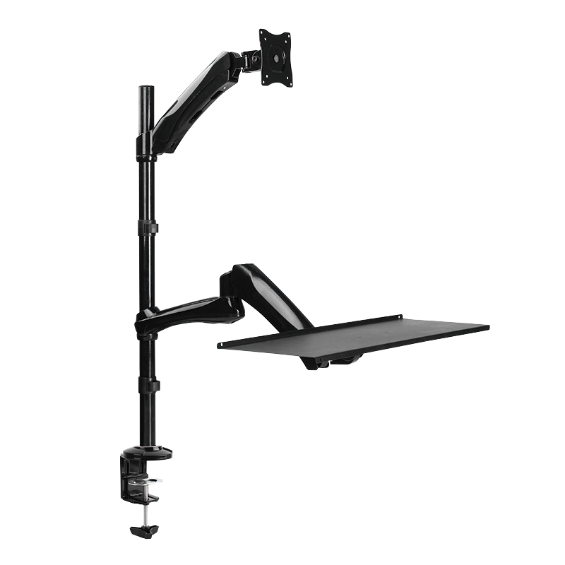 Sit-stand workstation monitor desk mount with keyboard tray, 13–27 inches