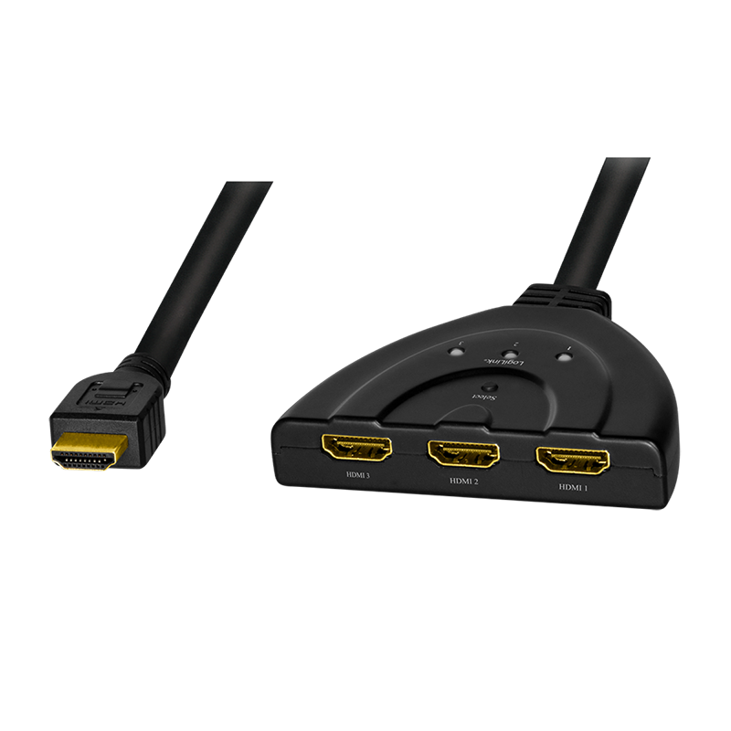 HDMI switch, 3-port, bidirect (1x3/3x1), 4K/30 Hz, CEC, pigtail