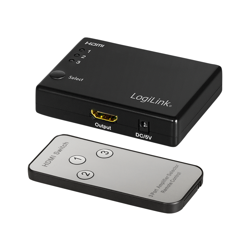 HDMI switch, 3x1-Port, 1080p/60 Hz, HDCP, CEC, RC, smal