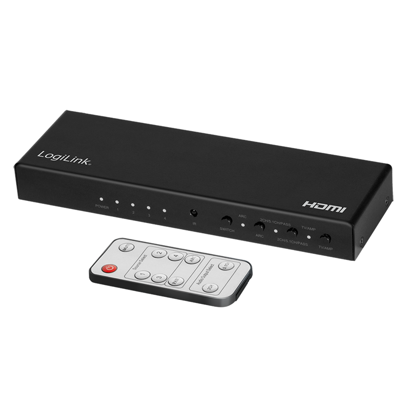 HDMI switch, 4x1-Port, 4K/60 Hz, HDCP, HDR, ARC, audio extract, RC
